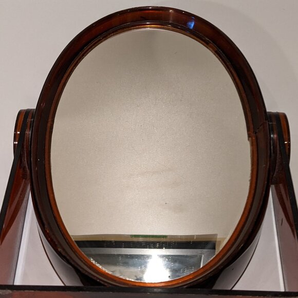 Vintage 1970s Faux Tortoiseshell Swivel Vanity Mirror – Oval Dual-Sided 10" Tall - Picture 5 of 8